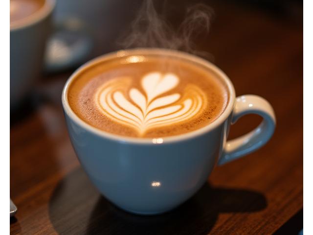 A steaming cup of artisan coffee with latte art